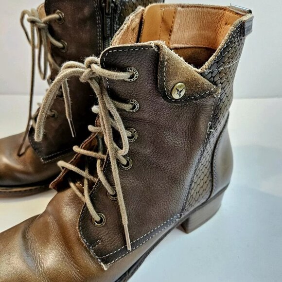 Pikolinos Zaragoza Moss Brown Leather Lace-Up Side Zip Ankle Boots EUR 39 US 8 - Picture 8 of 16
